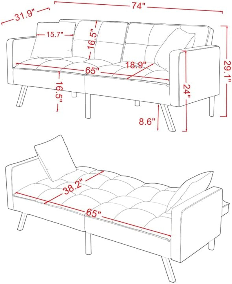 Adjustable Loveseat Sofa Bed With Split Back And Metal Legs