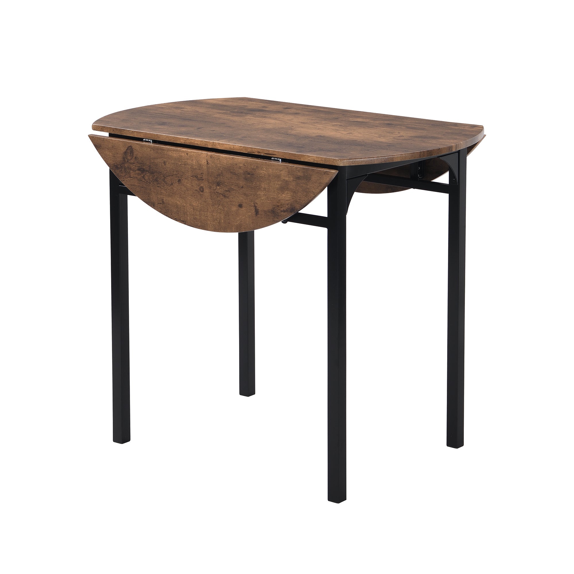 Modern 3-Piece Round Dining Table Set with Drop Leaf and 2 Chairs for