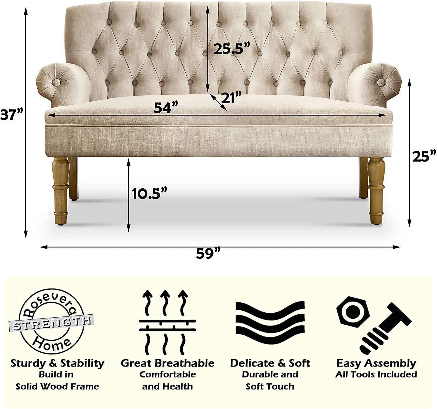 Warm Beige Loveseat Sofa Set With Tufted Back Upholstery