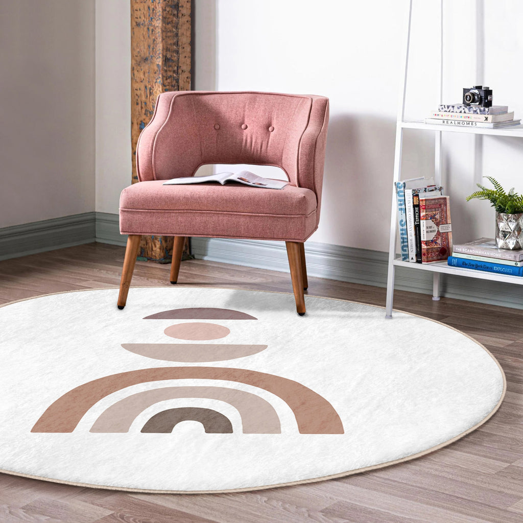 Abstract Minimalist Round Rug, Rainbow Abstract Area Rug, Minimalist