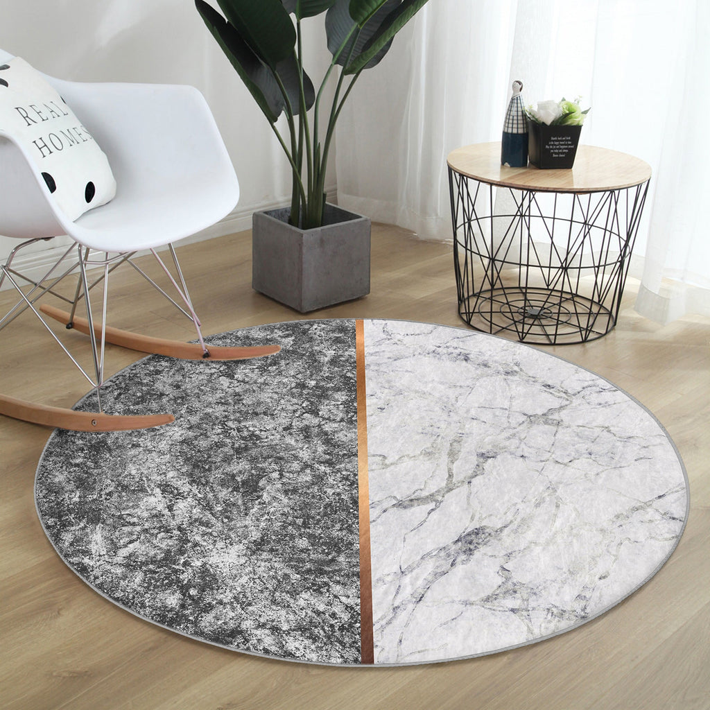 Marble Round Rug, White and Gray Circle Carpet, Anti Slip Round Rug,