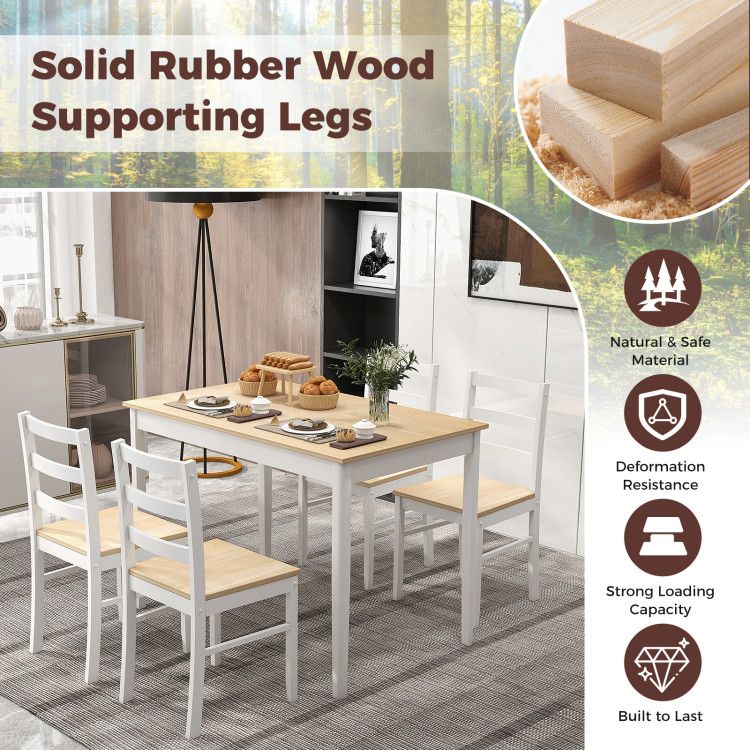 5-Piece Wooden Dining Set with Rectangular Table and 4 Chairs