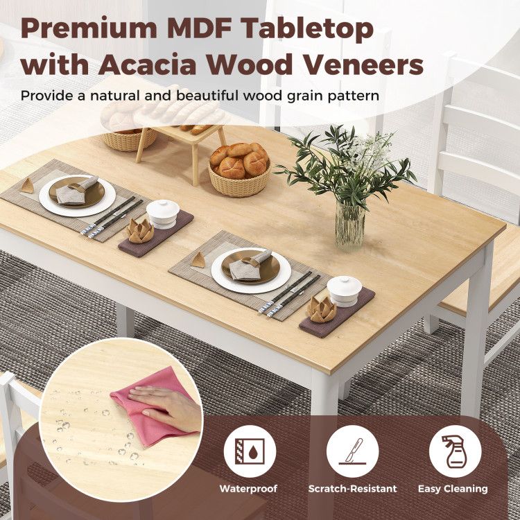 5-Piece Wooden Dining Set with Rectangular Table and 4 Chairs