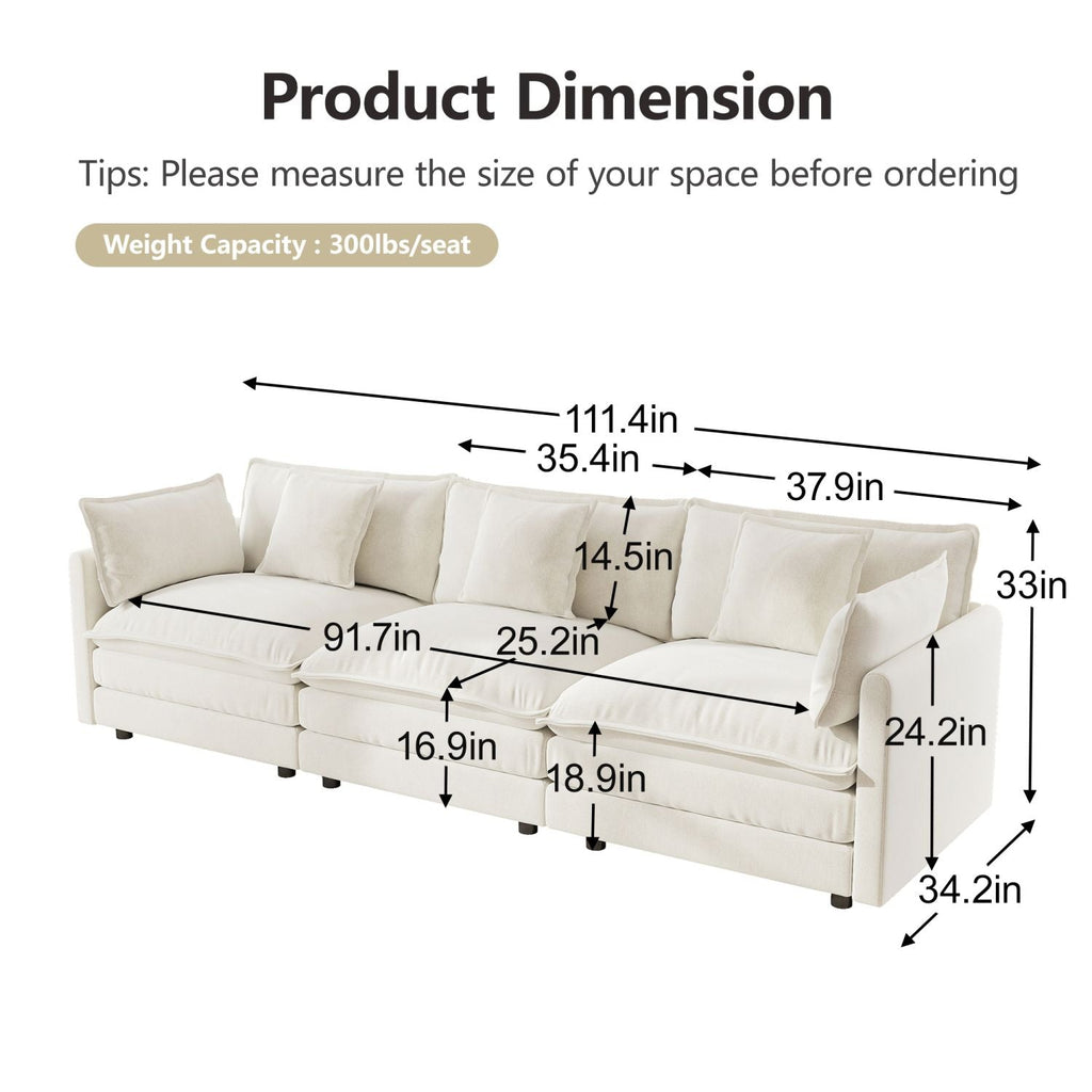 Modern Sofa Couch, 3 Piece Set Extra Deep Seat Sectional Sofa for