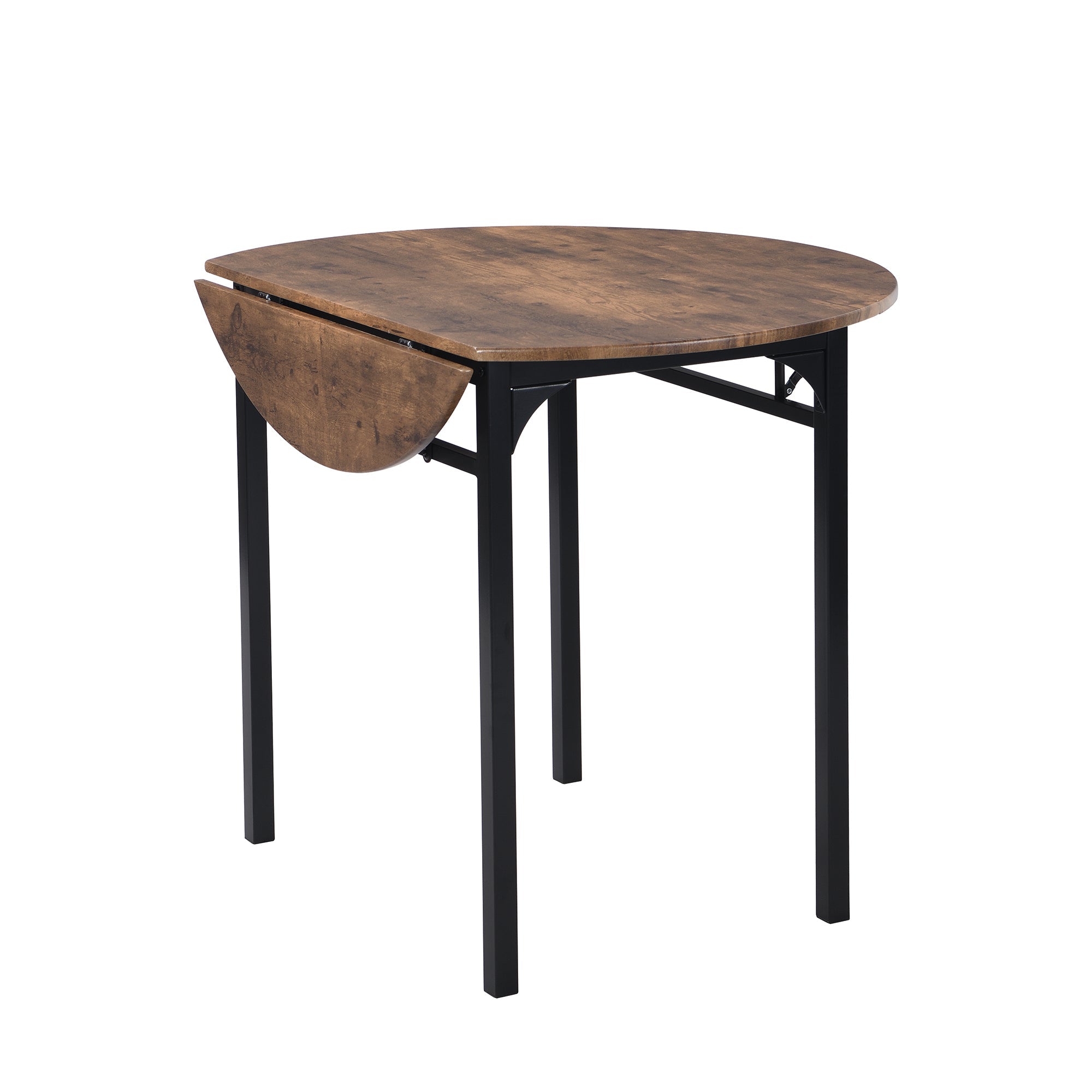 Modern 3-Piece Round Dining Table Set with Drop Leaf and 2 Chairs for