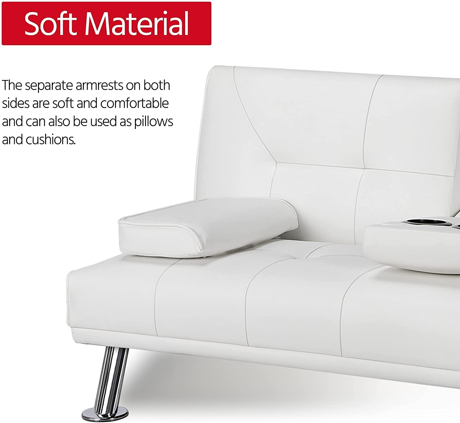Convertible Sofa Bed With Cup Holders And Adjustable Back