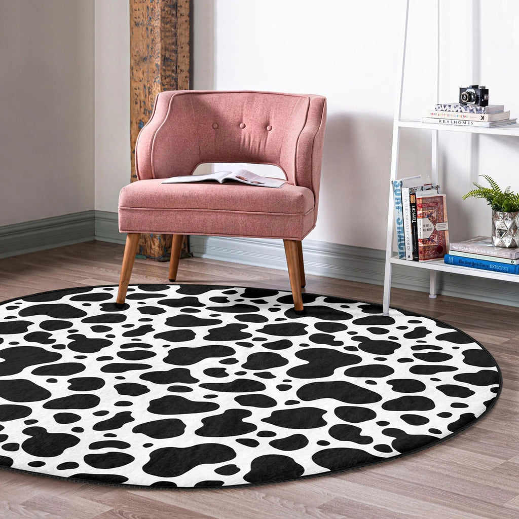 Dalmatian Patterned Round Rug, Black Points Area Rug, Living Room