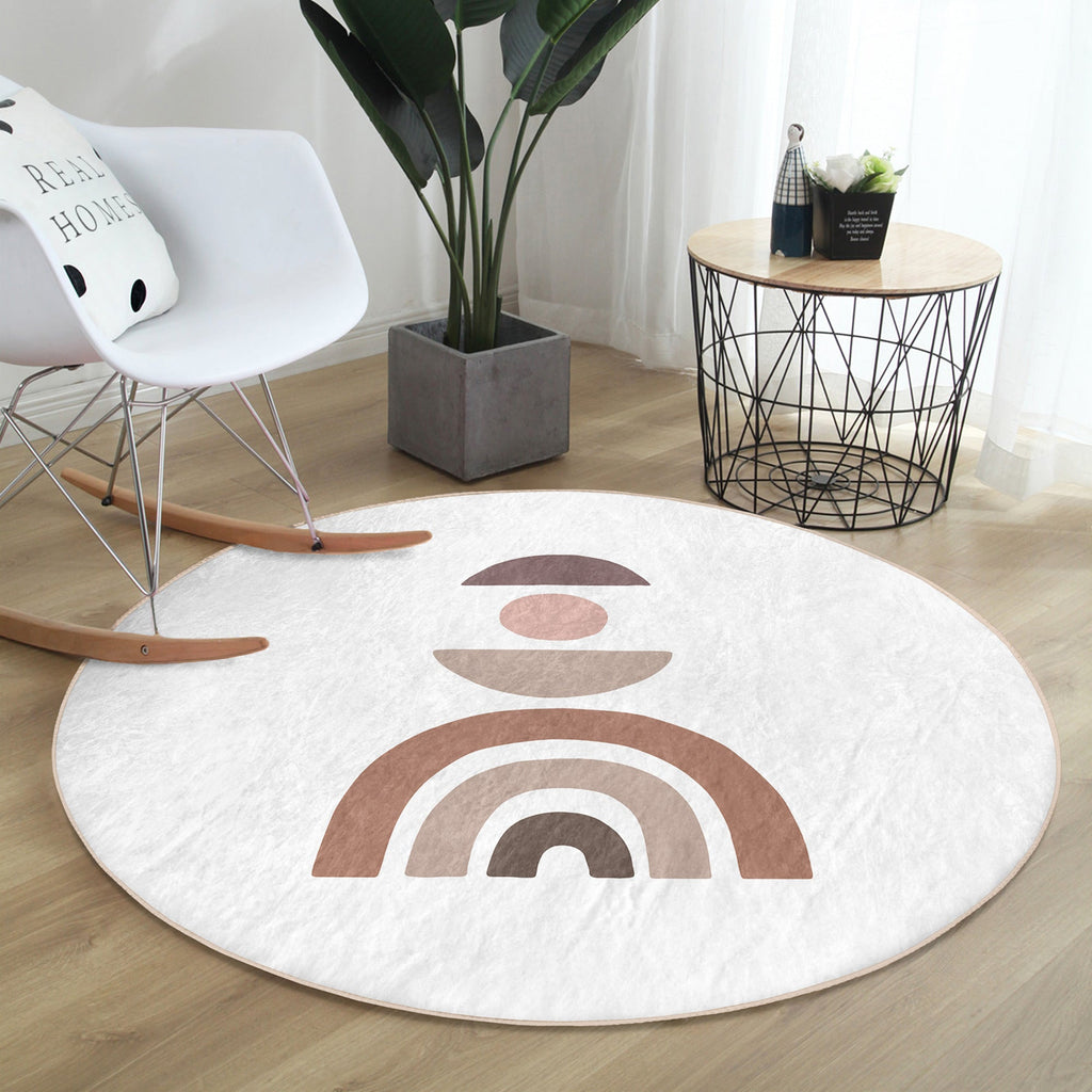 Abstract Minimalist Round Rug, Rainbow Abstract Area Rug, Minimalist