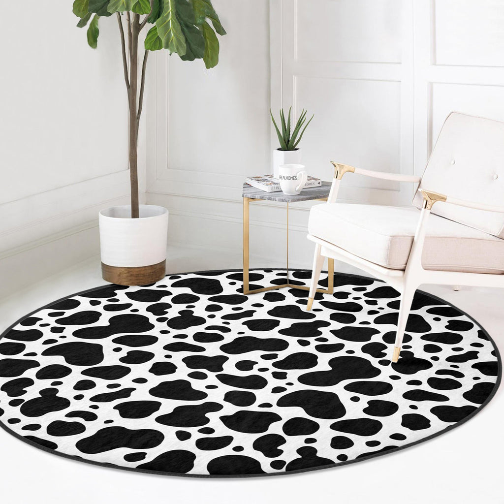 Dalmatian Patterned Round Rug, Black Points Area Rug, Living Room