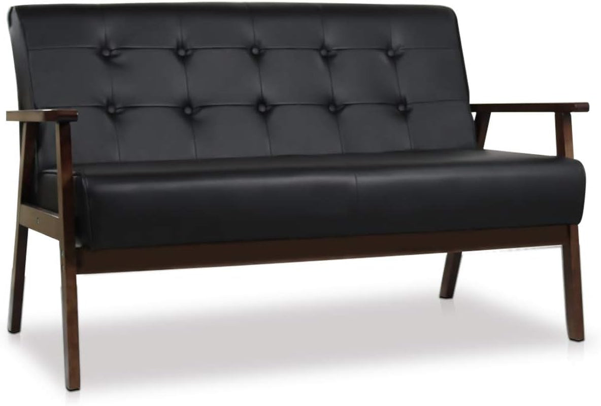 Mid-Century Modern Faux Leather Loveseat Sofa 2-Seat
