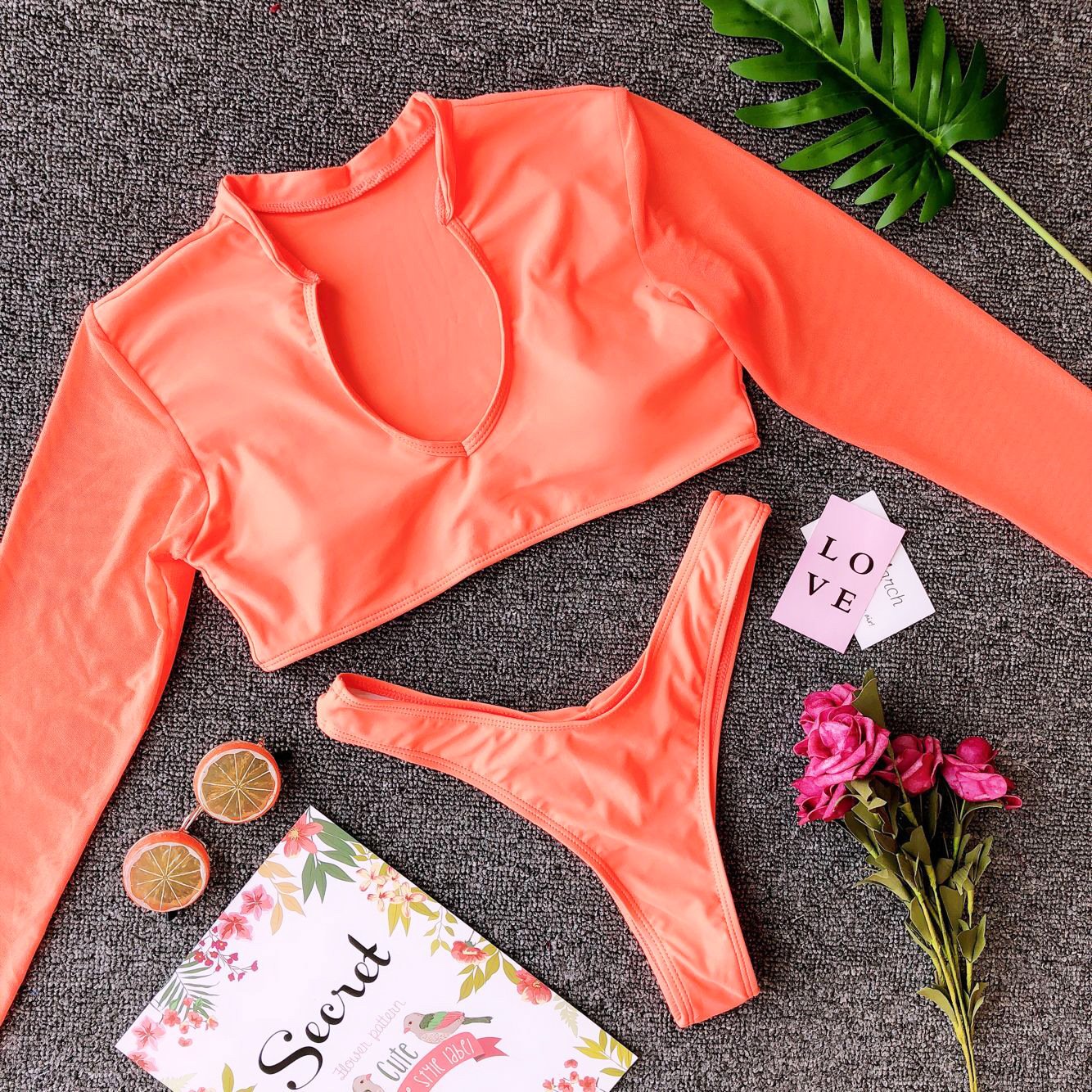 Swimwear for Women High Waist Long Sleeves Bikinis Set High Cut Sexy